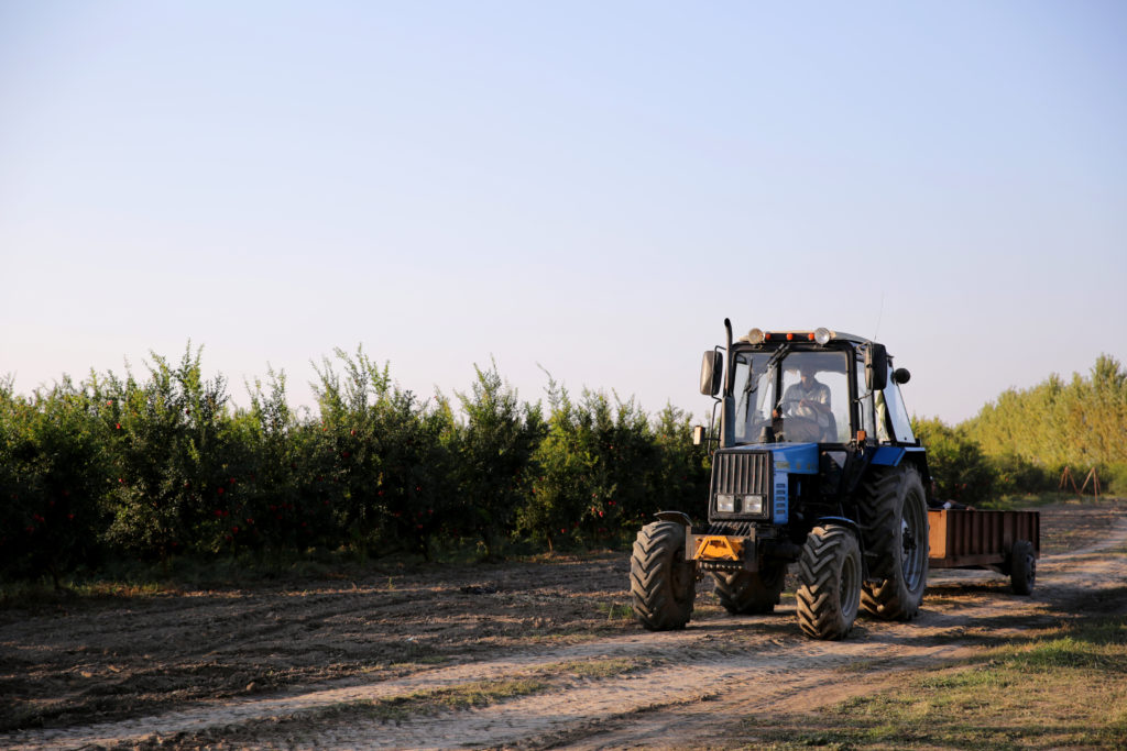 man driving tractor through field