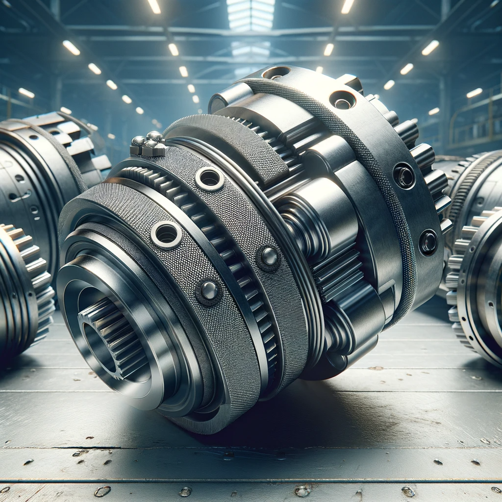 DALL·E 2024 01 19 09.58.25 A realistic and high resolution image of industrial couplings. The image should showcase a variety of industrial couplings used in machinery includin