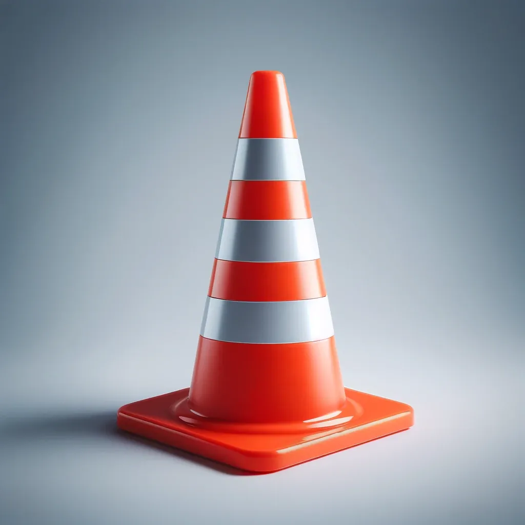 DALL·E 2024 05 06 16.34.20 Realistic image of a traffic cone used for road safety featuring a bright orange cone with a white reflective band around the top placed on a plain