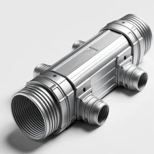 DALL·E 2024 05 14 17.23.53 A realistic image of an aluminum conduit body similar to a condulete placed on a plain white background. The conduit body should be depicted with pr