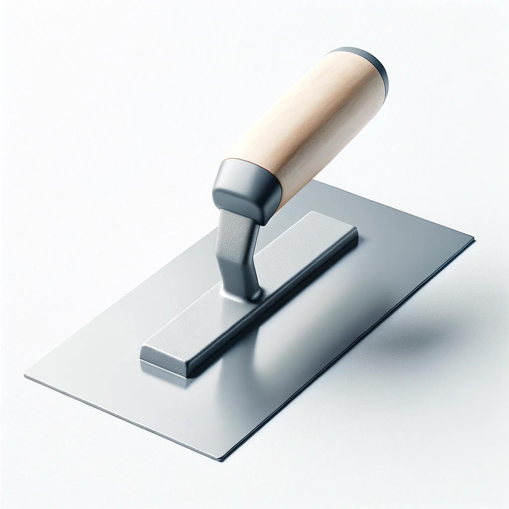 DALL·E 2024 06 07 10.41.39 A trowel with a white background. The trowel has a rectangular flat base about 30 cm long and 10 cm wide made of either metal or durable plastic. The