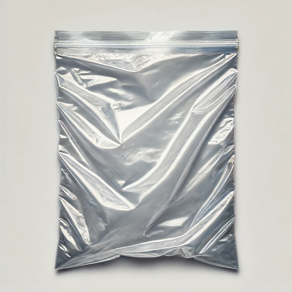 DALL·E 2024 06 14 09.56.26 A plastic bag with a white background. The bag is transparent and slightly opaque with a smooth and flexible texture. It is flat and malleable when em