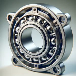 DALL·E 2024 06 07 09.11.05 A detailed image of a bearing housing unit mancal com rolamento. The unit features a robust metal support structure with a cylindrical inner surface