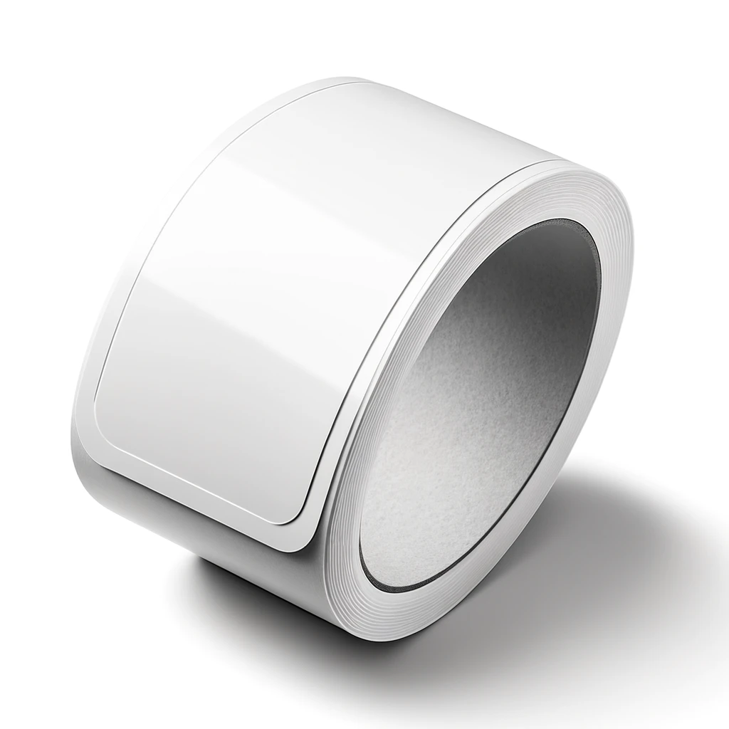 DALL·E 2024 06 11 16.40.38 A detailed image of a single plain adhesive label on a white background. The label has a smooth front surface with no printing logos or barcodes. Th