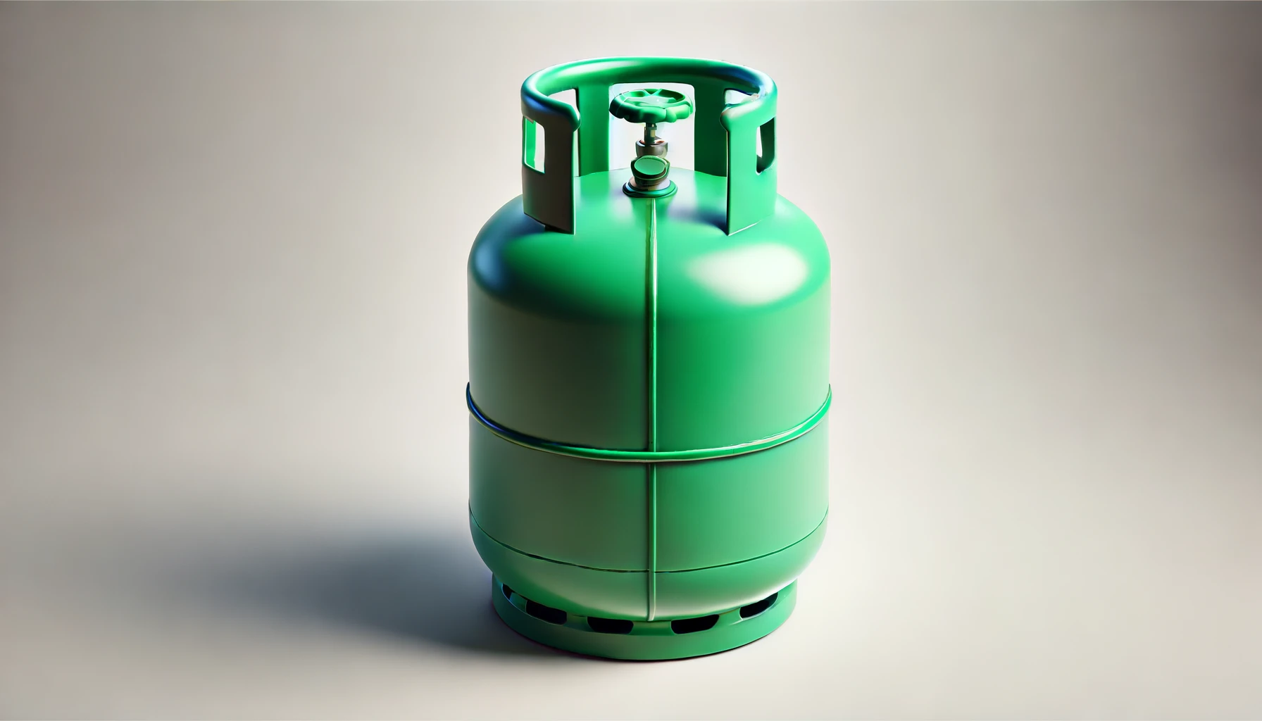 DALL·E 2024 06 17 11.00.13 A green cylindrical gas tank with a rounded top two green handles and a central valve. The tank has no text or labeling and is set against a plain w