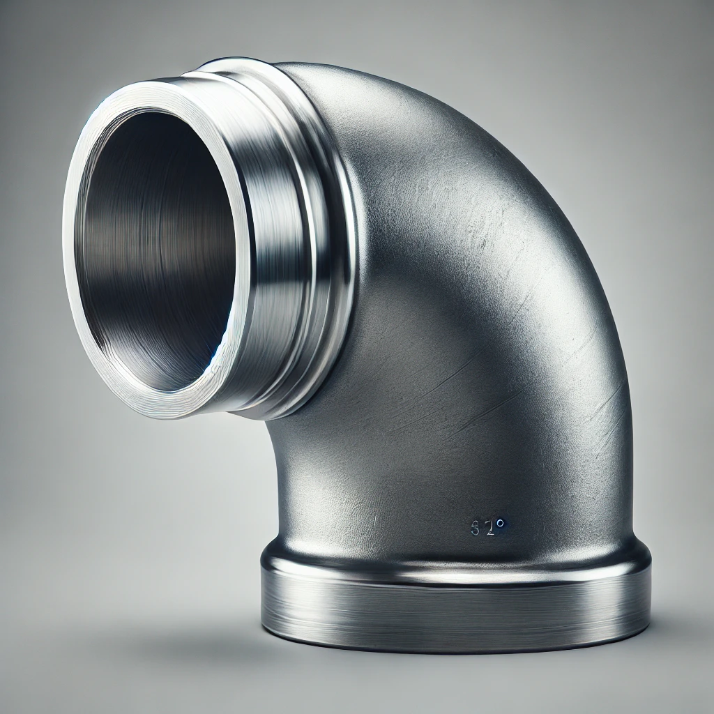 DALL·E 2024 06 21 09.19.12 A robust steel elbow pipe fitting with a smooth cylindrical shape and a gentle curvature varying between 45° to 90°. The fitting is silver or dark