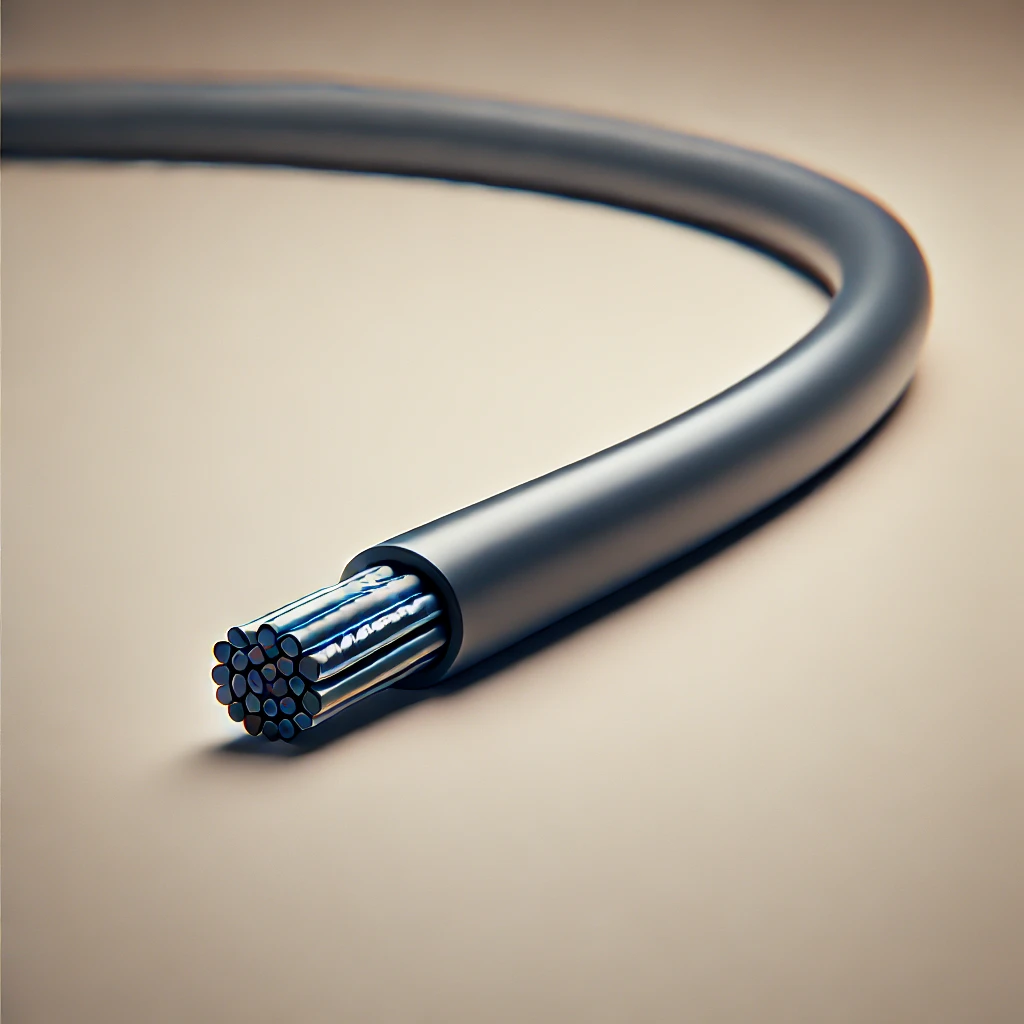 DALL·E 2024 06 26 09.46.04 A realistic digital illustration of a simple electrical cable. The cable is shown in detail against a neutral background emphasizing its insulated co