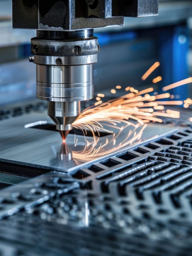 The CNC milling machine cutting the sheet metal with the sparking light. The hi-technology mold and die manufacturing process