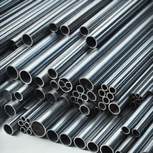 DALL·E 2024 07 01 09.12.23 A detailed image of carbon steel tubes. The tubes are long hollow cylinders with a smooth metallic surface ranging in color from dark gray to black