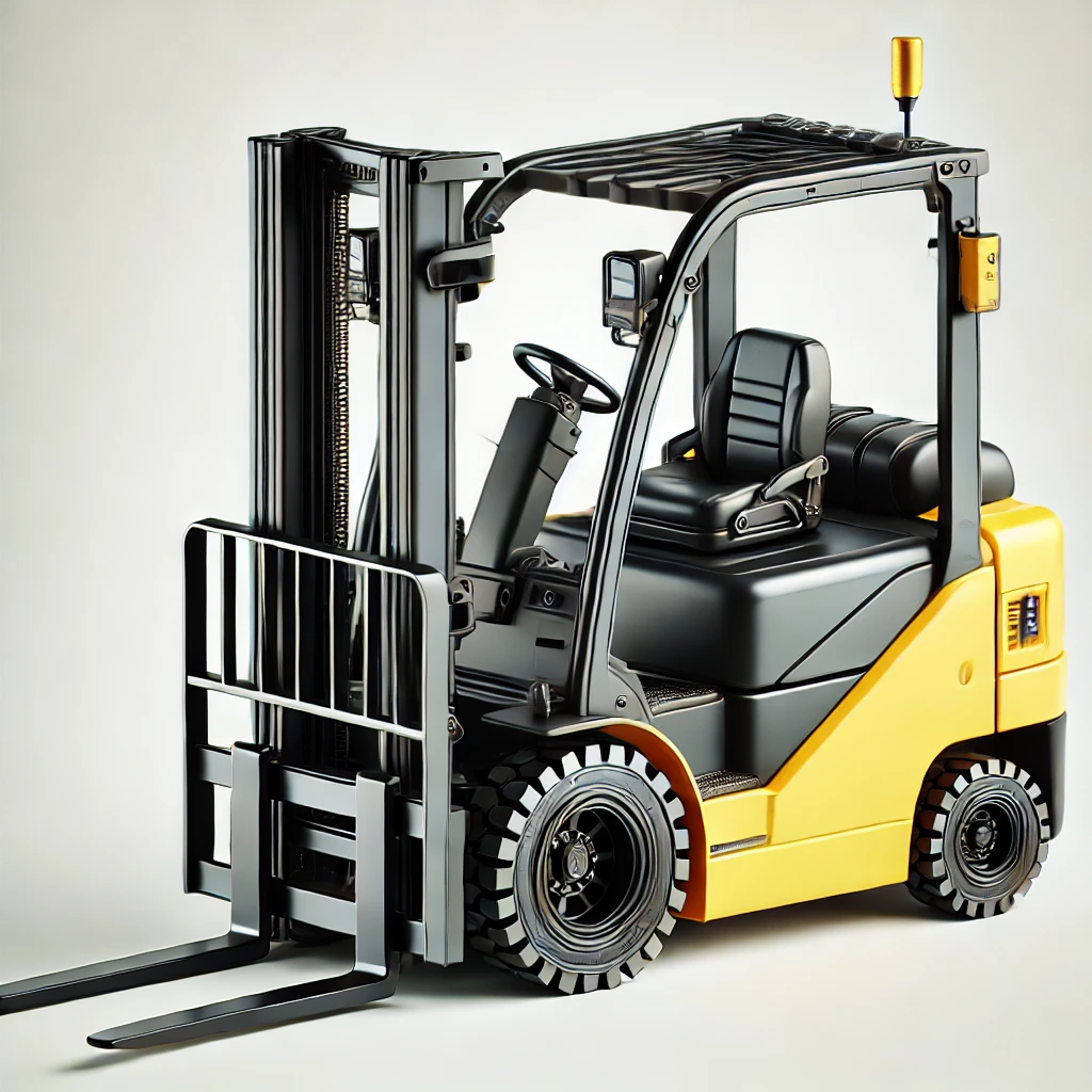DALL·E 2024 07 10 11.30.53 A detailed image of a yellow and black forklift similar to the one in the provided image. The forklift has a compact design with a sturdy frame four