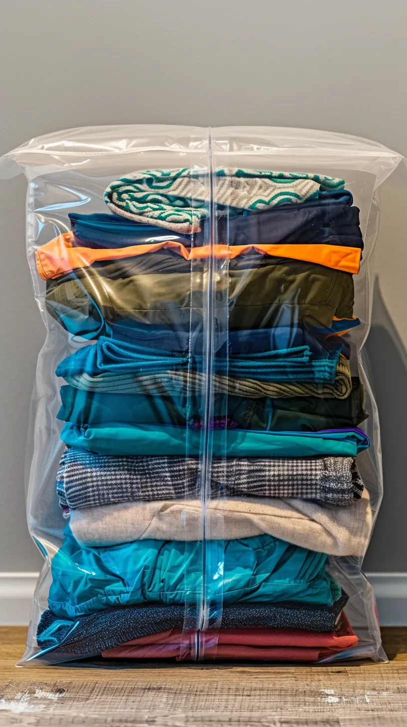 Otimize o espaço do seu armário utilizando sacos zip lock para comprimir roupas