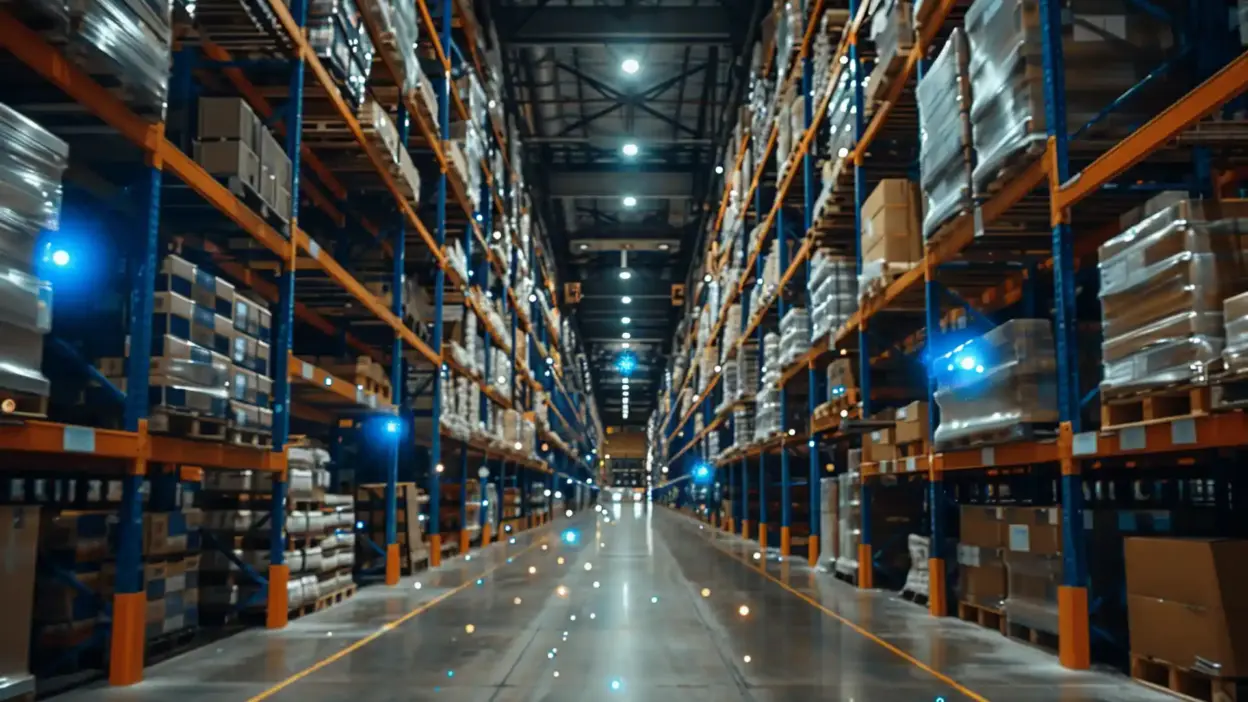 armazem estoque caixas pallets iluminacao