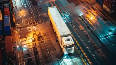 camiao transporte carga porto containers noite chuvosa