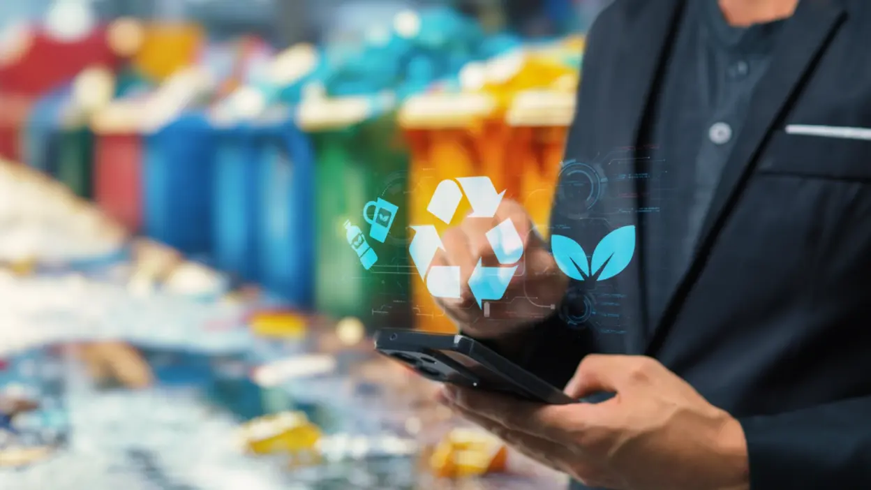 pessoa utilizando smartphone ambiente supermercado reciclagem e meio ambiente