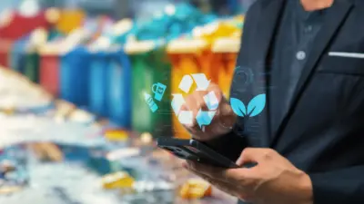 pessoa utilizando smartphone ambiente supermercado reciclagem e meio ambiente