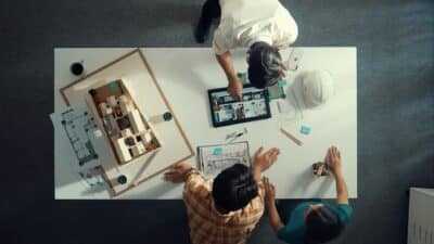 top view engineer looking tablet planning building design alimentation