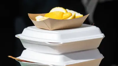 tampa e pote descartavel com papelote de fritas e limao