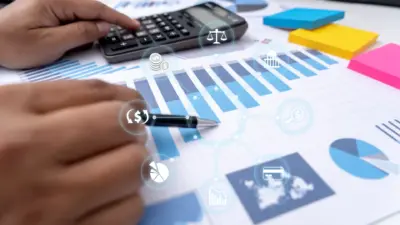 analise financeira com calculadora e graficos coloridos